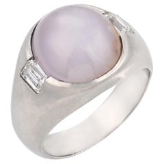 Mid Century 10.60 carat star sapphire diamond platinum ring