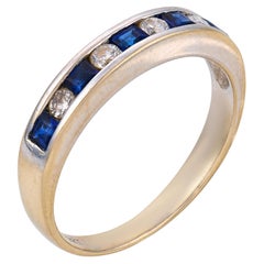 Vintage sapphire diamond 14k white gold band