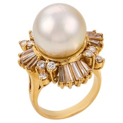 Vintage pearl diamond 14k yellow gold cocktail ring