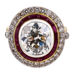 Art Deco French GIA 4.95 carat diamond ruby 18k yellow gold and platinum ring