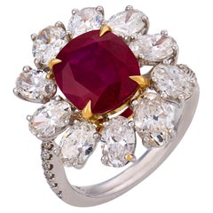 GRS 4.33 carat Burma vivid red pigeon blood ruby diamond 18k two tone gold ring
