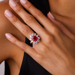 GRS 4.33 carat Burma vivid red pigeon blood ruby diamond 18k two tone gold ring