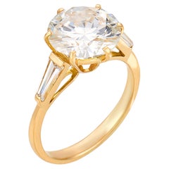 Vintage French GIA 3.34 carat diamond 18k yellow gold engagement ring