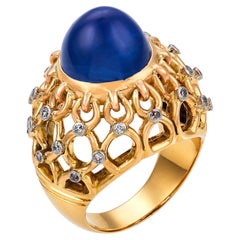 French Retro GIA 17.92 carat no heat sapphire diamond 18k yellow gold ring