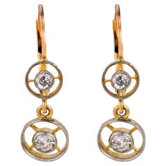 Edwardian diamond gold platinum drop earrings