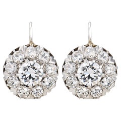 Edwardian style 2.70 carat diamond platinum cluster earrings