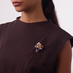 Vintage gemstone pearl diamond 14k yellow gold bouquet brooch
