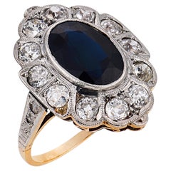 Edwardian 2.80 carat sapphire diamond 18k yellow gold platinum ring