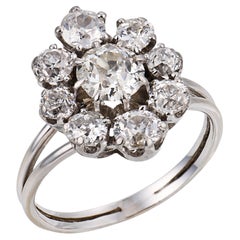 French Art Deco 1.75 carat old cut diamond 18k white gold platinum ring