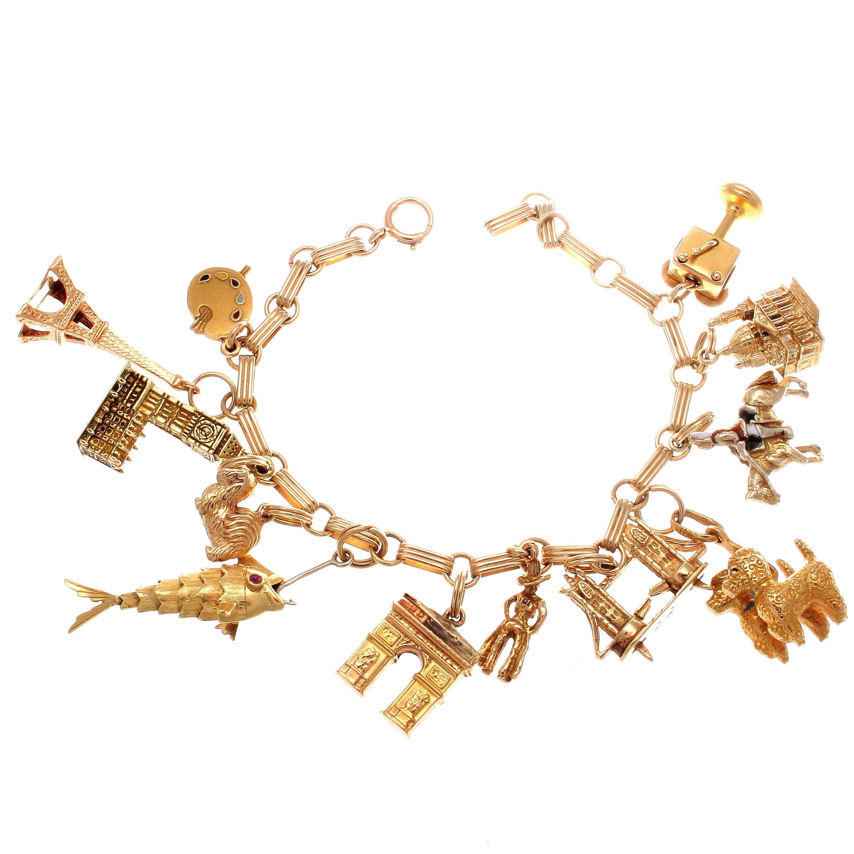 European Theme Gold Charm Bracelet