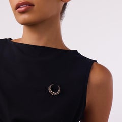 Victorian pearl diamond 18k yellow gold silver crescent brooch