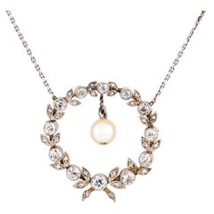Edwardian diamond pearl platinum wreath necklace