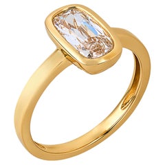 GIA 1.12 carat elongated cushion cut diamond 18k yellow gold bezel set ring