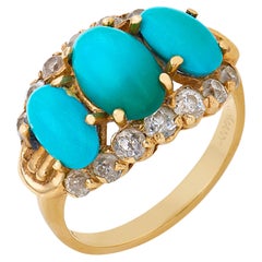 Victorian turquoise old European cut diamond 14k yellow gold ring