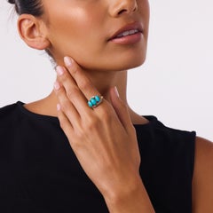 Victorian turquoise old European cut diamond 14k yellow gold ring