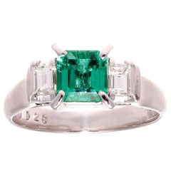 Emerald Diamond Platinum Engagement Ring 2