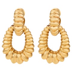 Vintage 14k hammered yellow gold door knocker earrings