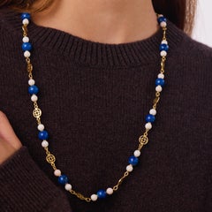 lias Lalaounis vintage sodalite coral 18k yellow gold long necklace
