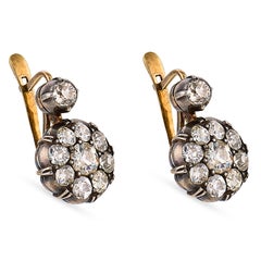 Victorian 4.60 carat diamond 14k yellow gold silver earrings