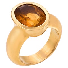 Anillo vintage de citrino de 5,00 quilates con engaste en bisel de oro amarillo de 18k
