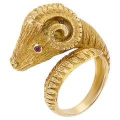 Zolotas vintage diamond 18k yellow gold rams head ring