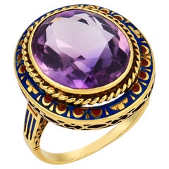 Art Deco 5.80 carat amethyst 14k yellow gold enamel ring