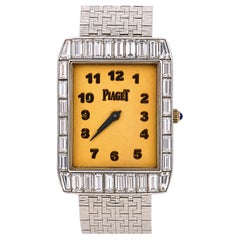 Rare Piaget Mid Century 4.50 carat baguette cut diamond 18k white gold watch