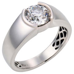Bague en platine sertie en demi-châssis, avec un diamant de 1,40 carat de taille européenne ancienne certifié GIA