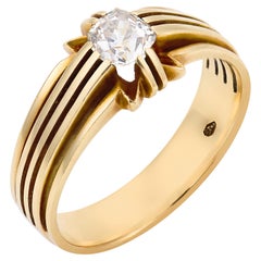 Art Deco old mine cut diamond 14k yellow gold ring