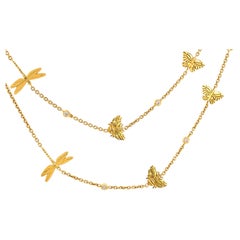 Vintage-Halskette mit Diamanten und Schmetterling aus 18-karätigem Gelbgold