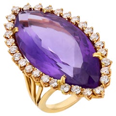 Vintage-Ring aus 14-karätigem Gelbgold mit einem 28,00-Amethyst und einem Diamanten