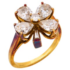 Anello vintage con diamante in oro giallo 18 carati a forma di quadrifoglio