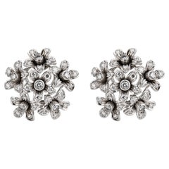 Orecchini a forma di fiore in oro bianco 14k con diamanti, stile Mid-Century
