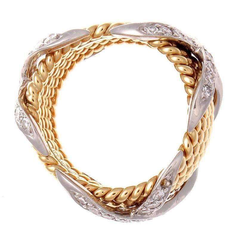 Modern Tiffany & Co. Schlumberger Diamond Platinum Gold X Ring