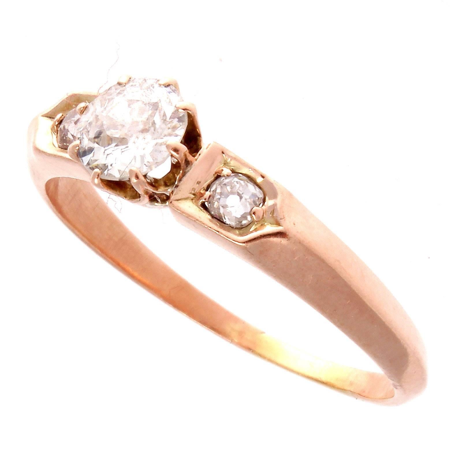 This lovely engagement ring is created in 18k gold and features an approximately 0.50 carats white old European cut diamond. A warm intimate ring that will last a lifetime. 

Ring size 7-1/2 and can easily be resized.