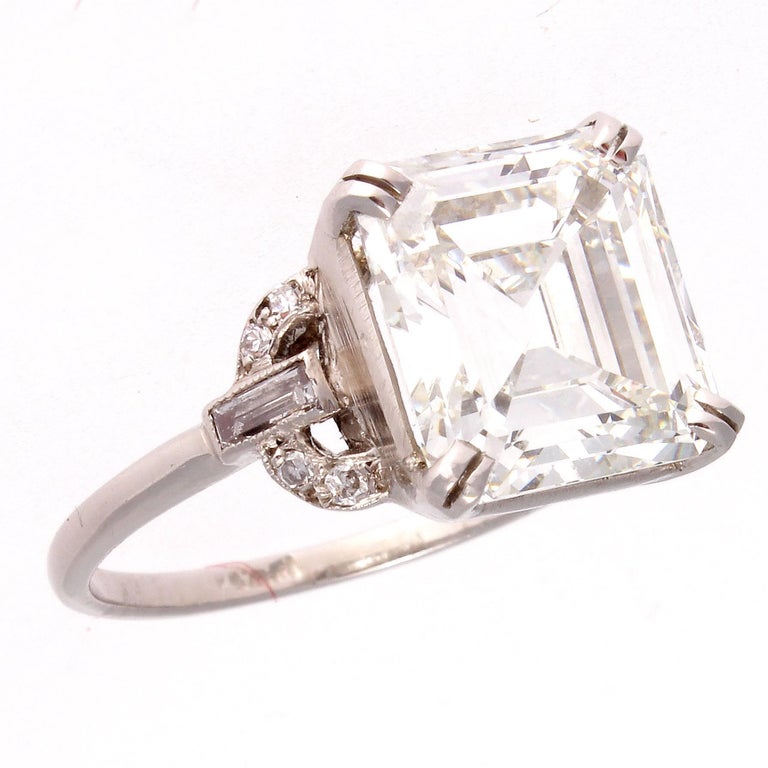 GIA 4.12 Carat Emerald Cut Diamond Platinum Ring at 1stdibs