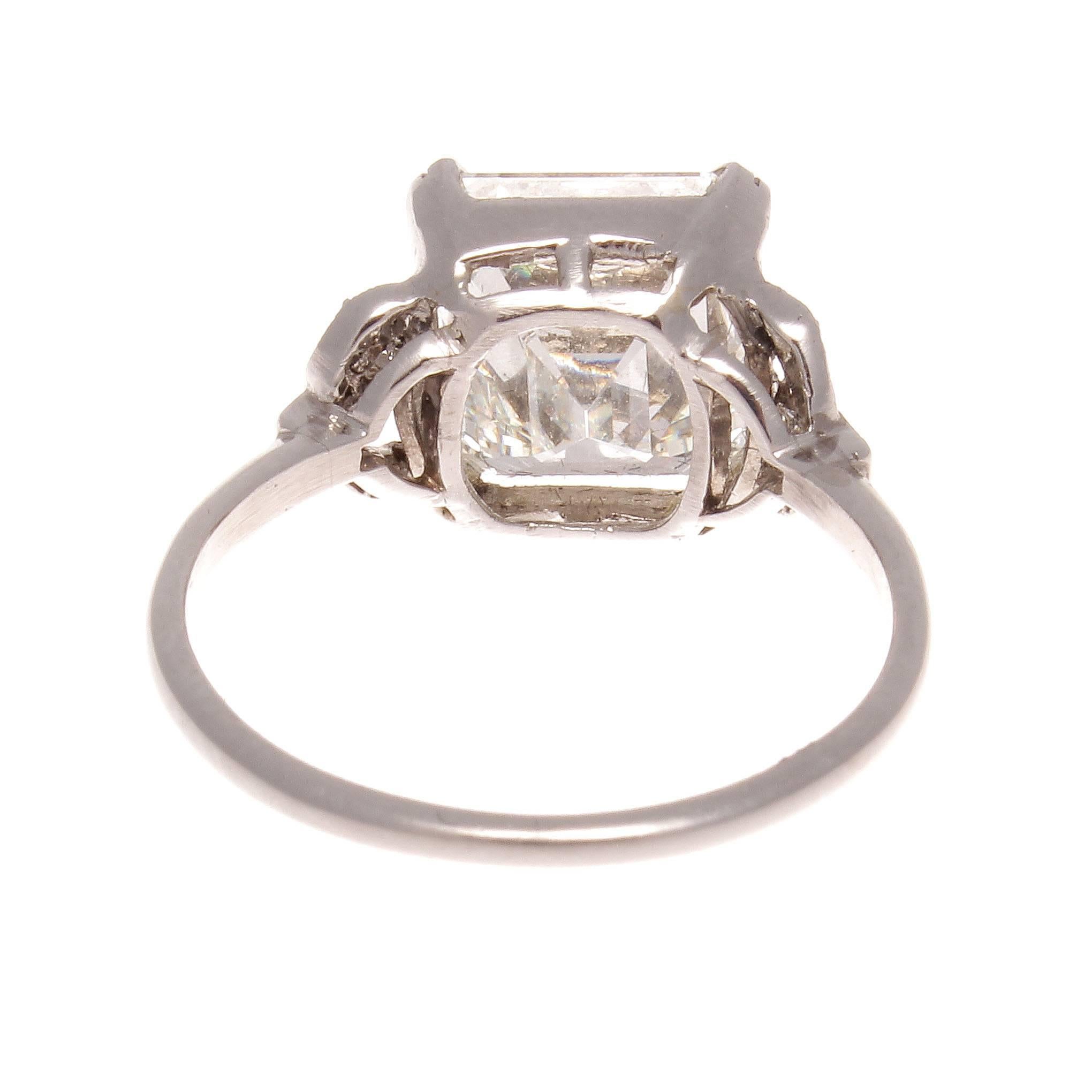 Women's GIA 4.12 Carat Emerald Cut Diamond Platinum Ring