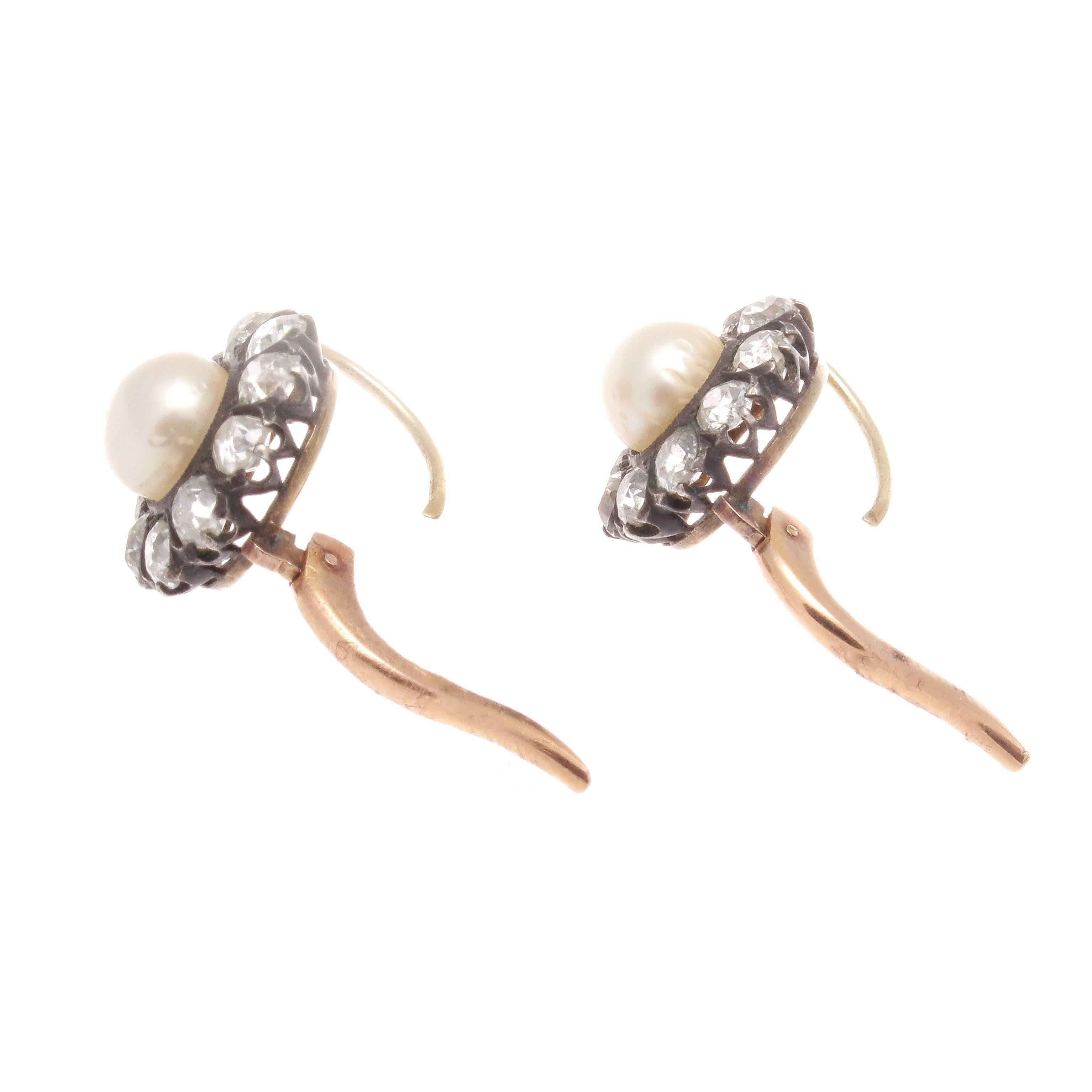 Victorian Pearl Diamond Gold Silver Earrings