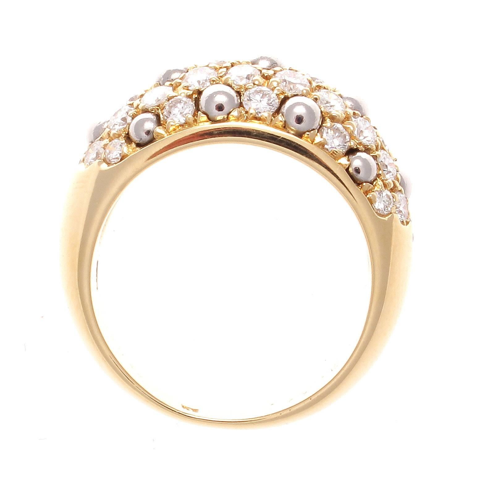 Modern Cartier Diamond Hematite Gold Dome Ring