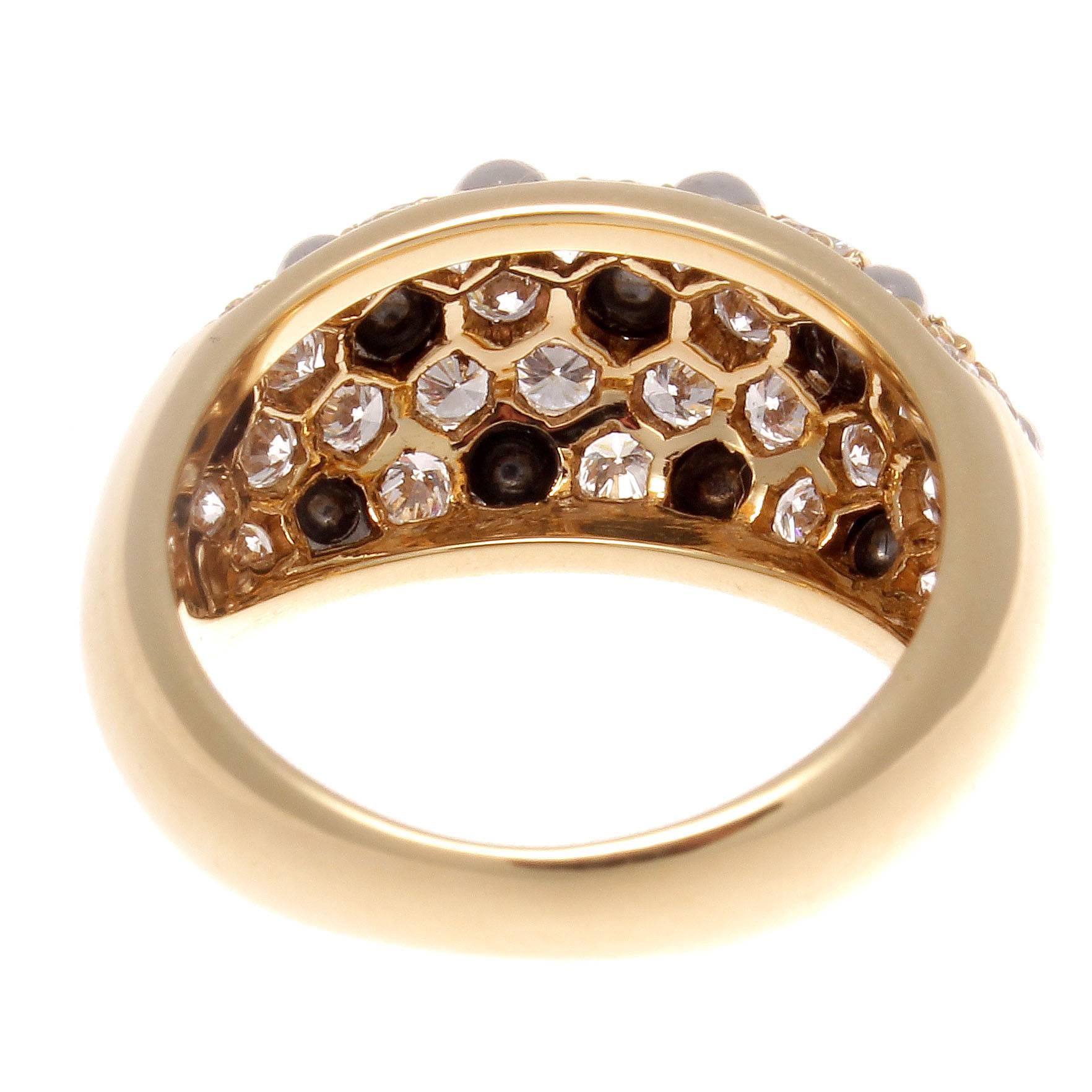 Cartier Diamond Hematite Gold Dome Ring In Excellent Condition In Beverly Hills, CA