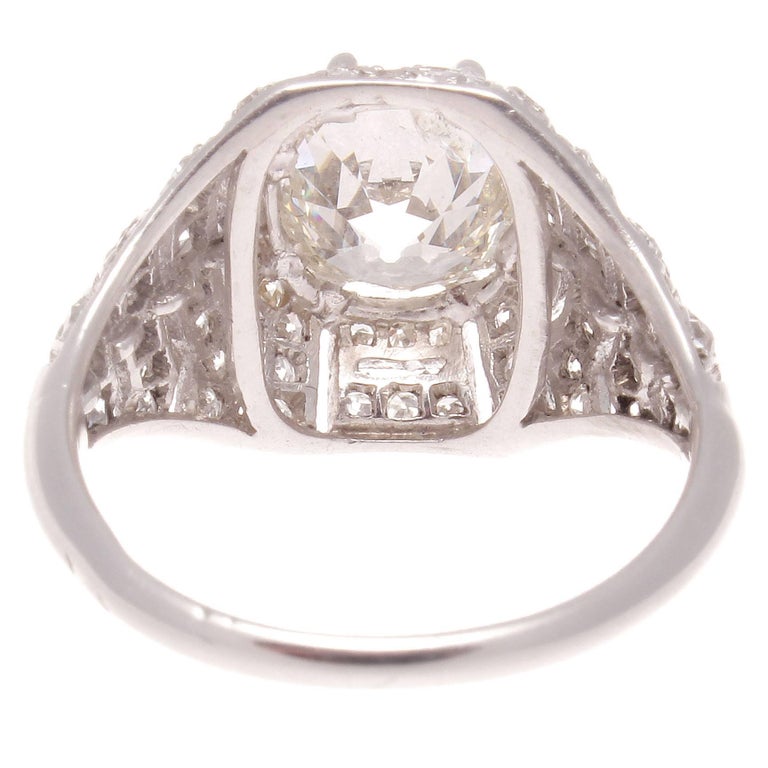 French Art Deco 2.13 Carat Cushion Cut Diamond Platinum Engagement Ring ...