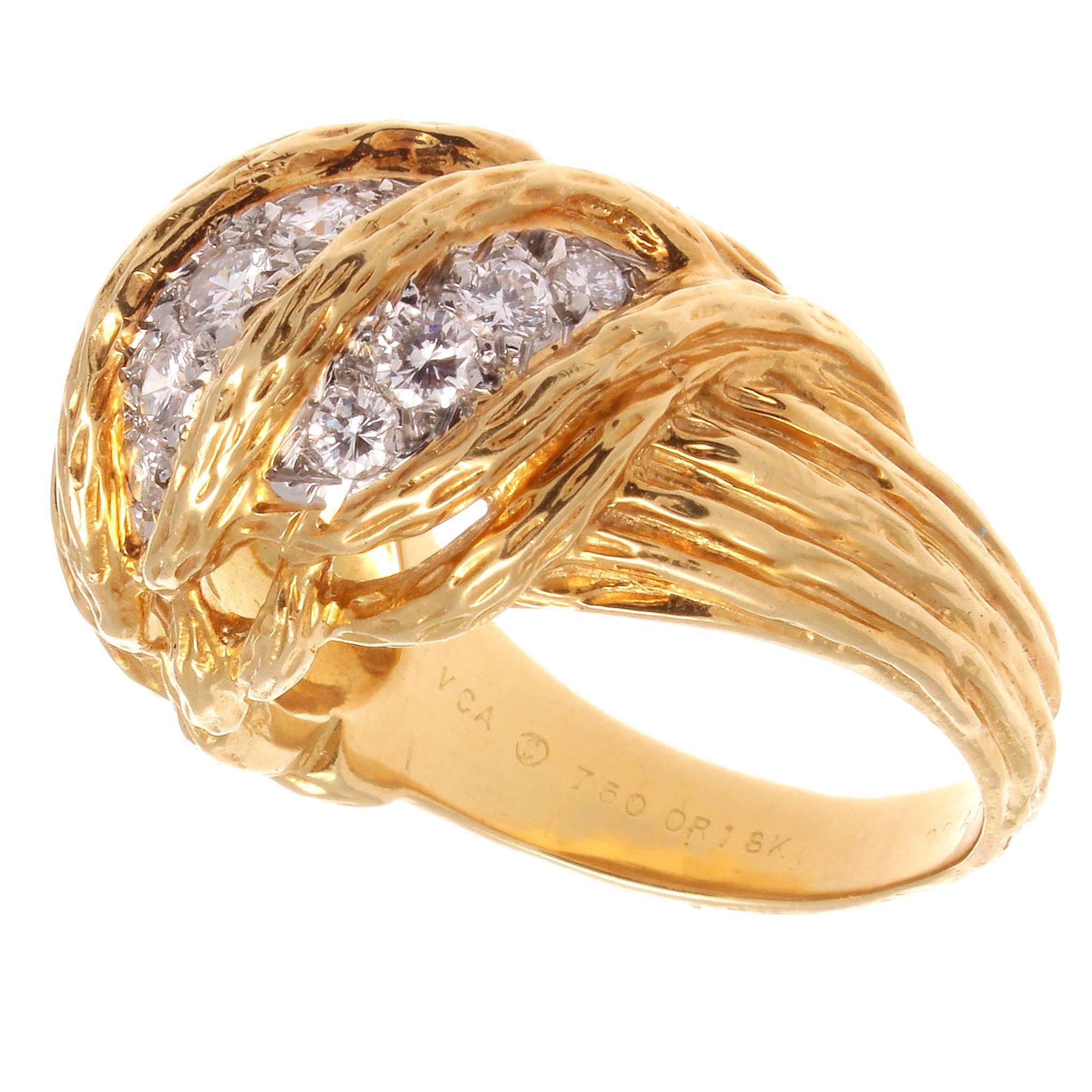 1960s Van Cleef & Arpels Diamond Gold Dome Ring In Excellent Condition In Beverly Hills, CA
