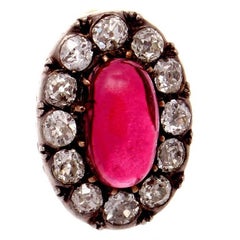 Victorian Pink Garnet Diamond Gold Silver Cluster Earrings