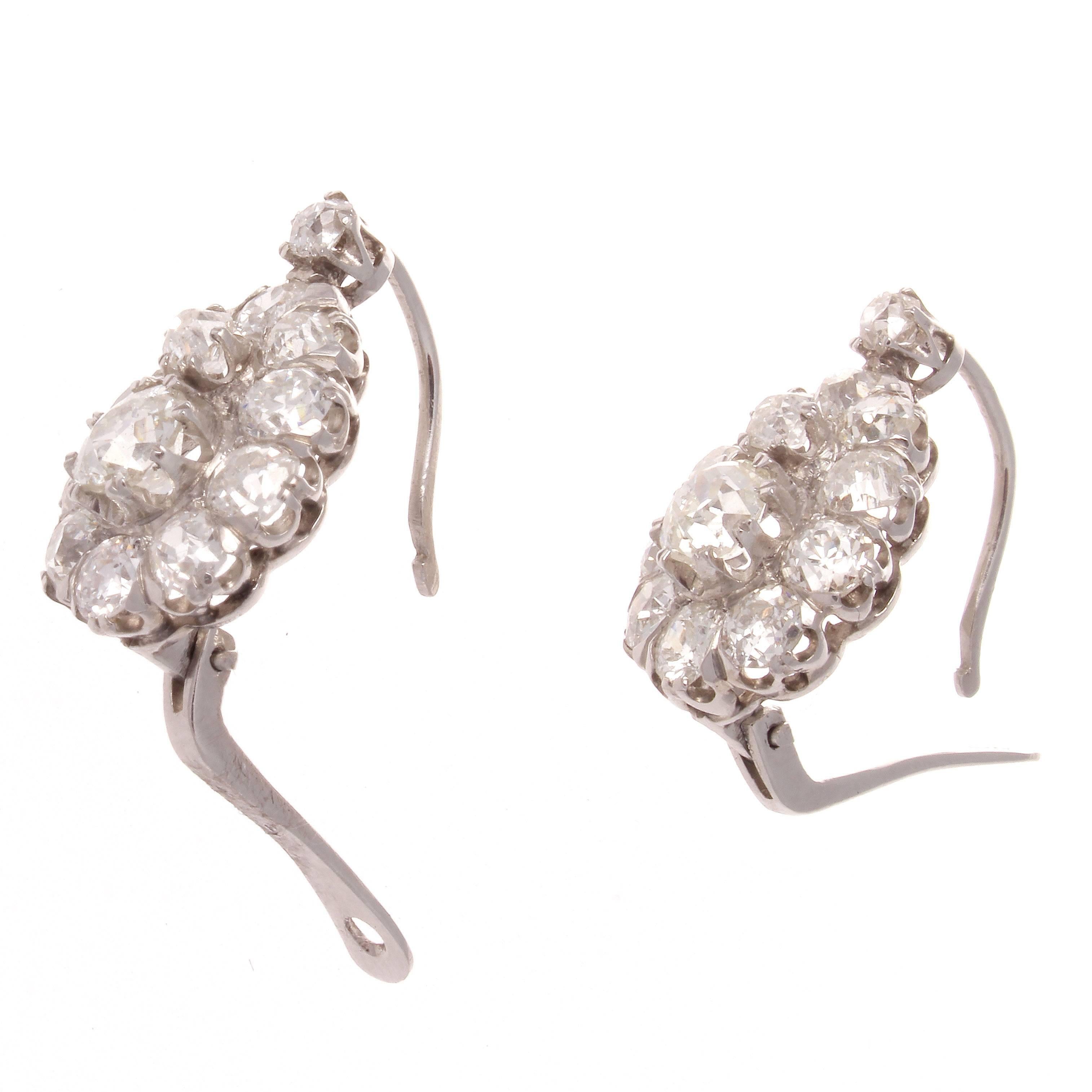 Art Deco Cluster Diamond Platinum Earrings