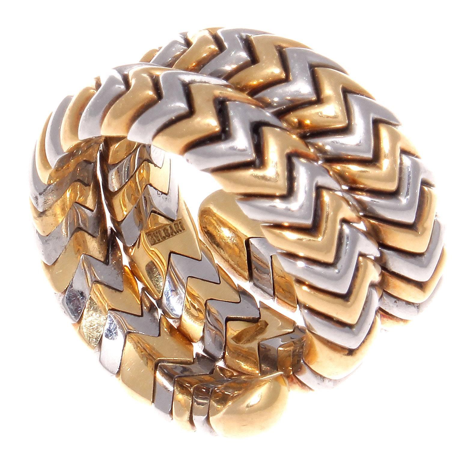 Modern Bulgari Serpenti Tubogas Gold Steel Ring