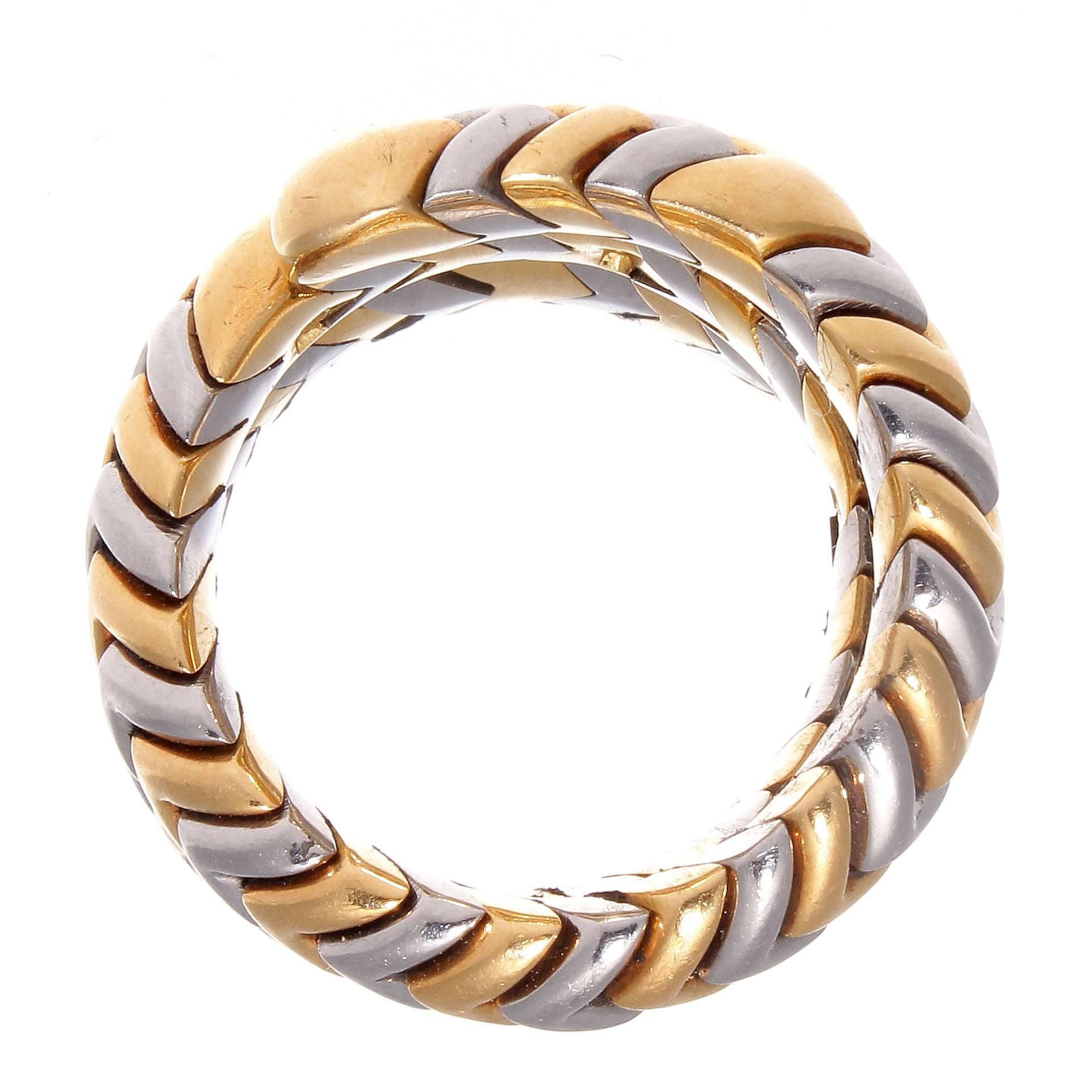 Bulgari Serpenti Tubogas Gold Steel Ring In Excellent Condition In Beverly Hills, CA