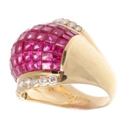 Mystery Set Ruby Diamond Gold Dome Ring