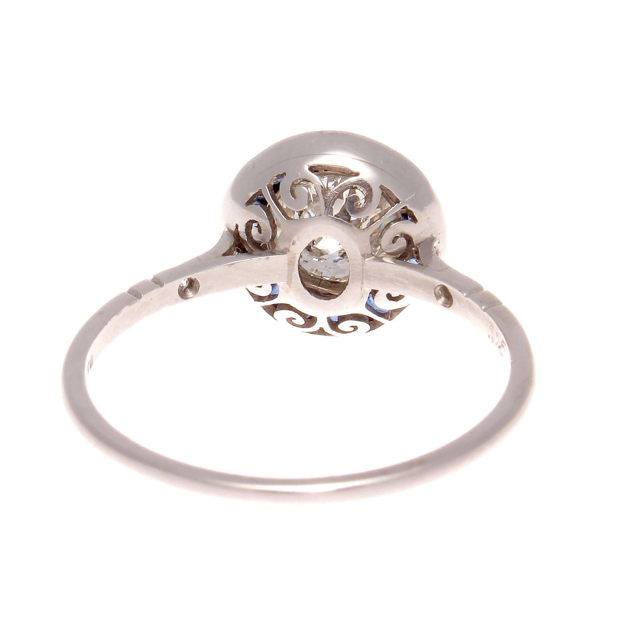 Art Deco 1.15 Carat Diamond Sapphire Platinum Ring