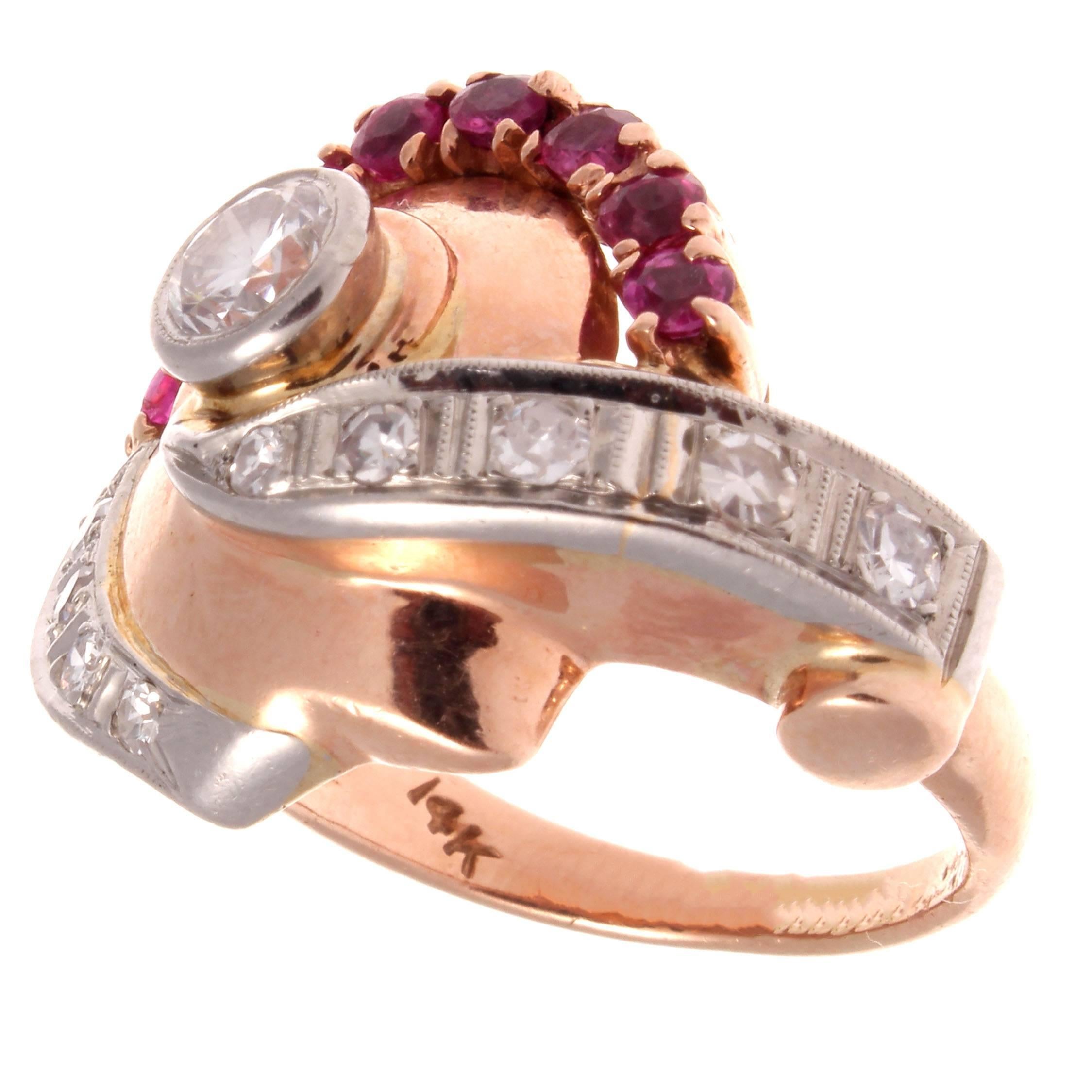 Retro Ruby Diamond Gold Ring In Excellent Condition In Beverly Hills, CA