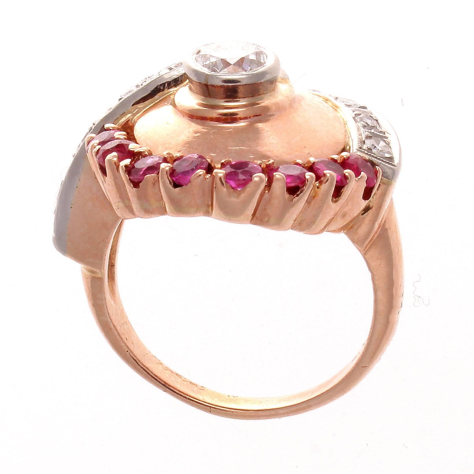 Women's Retro Ruby Diamond Gold Ring